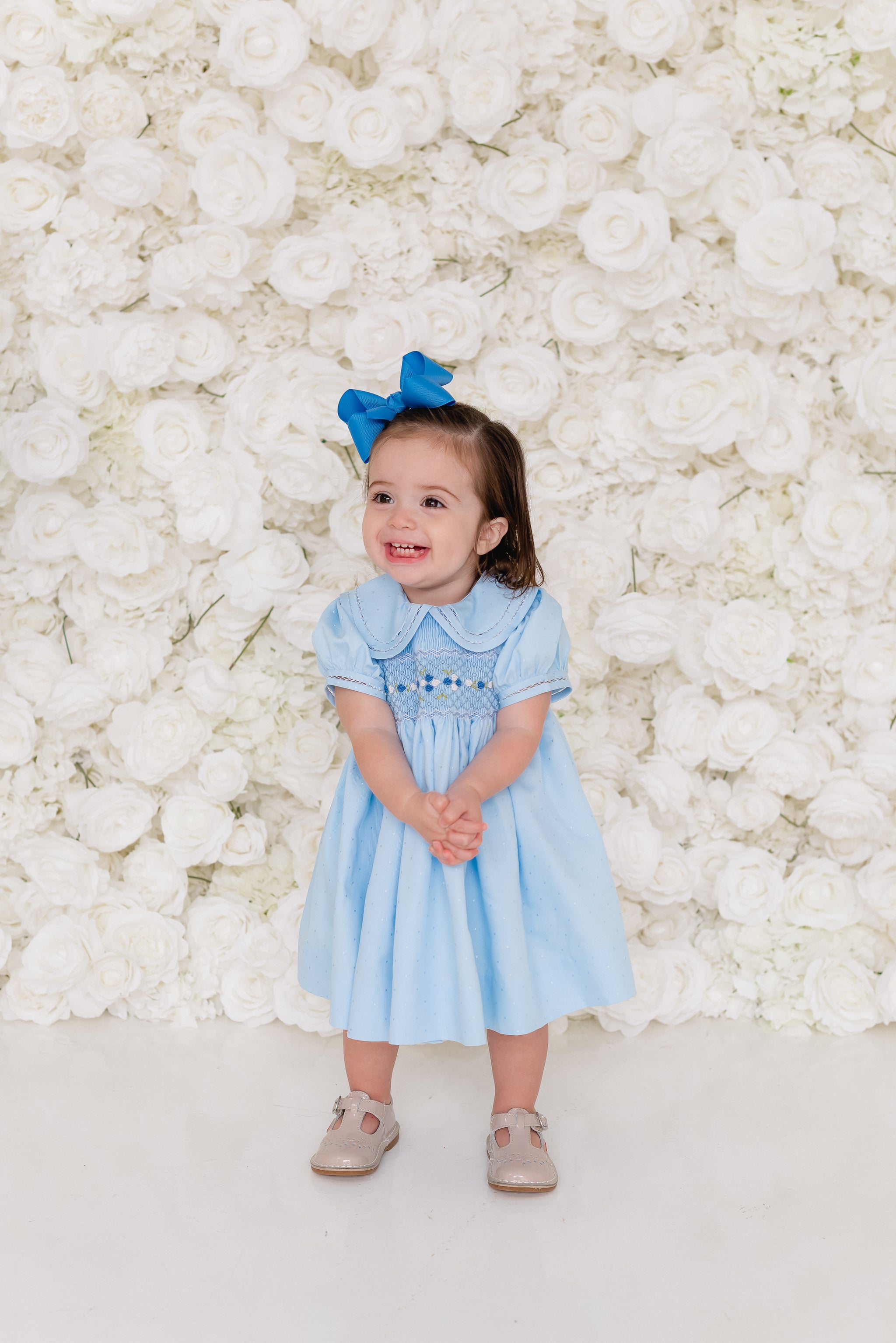 rosette dress Kate Blue Rosette Dress – Graceful Kate Children Boutique